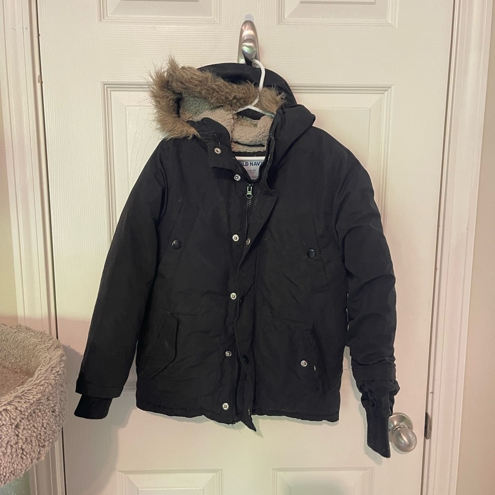Old Navy Kids Black Puffer Jacket with Faux Fur Hood